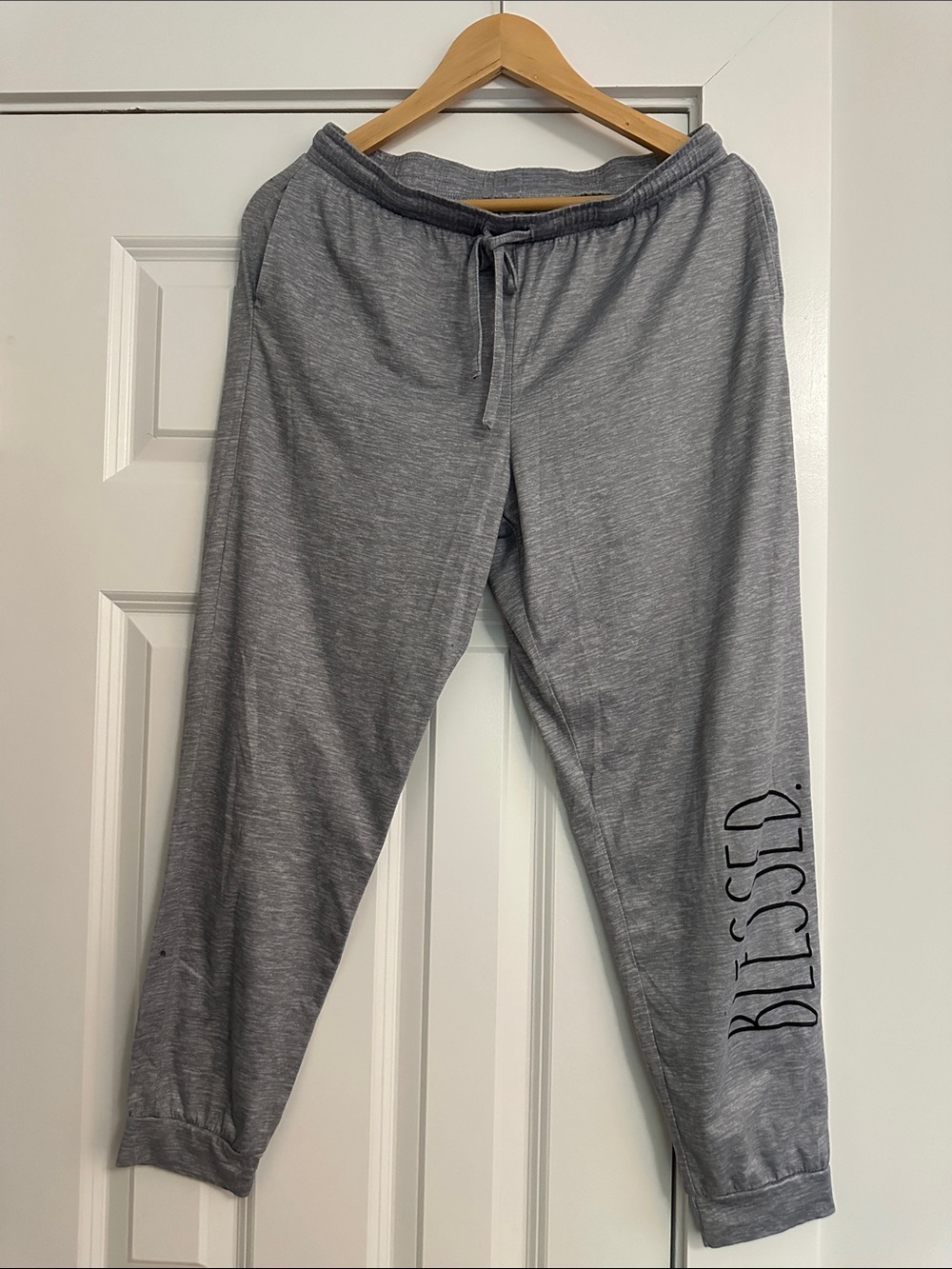 Rae Dunn Pajama Bottoms with Blessed Print Size Large grey black